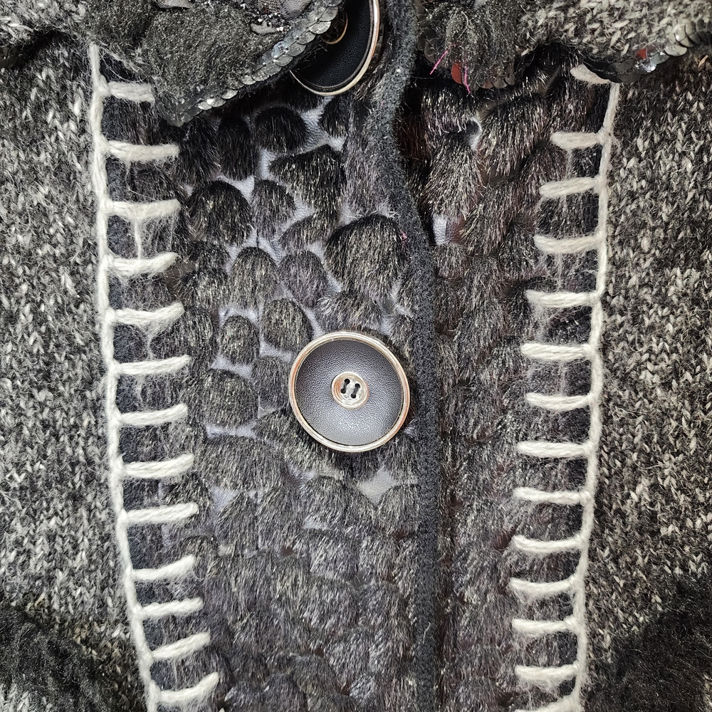 Romantic Knit Cardigan Charcoal Gray Ruffle Trim Vintage Style Button Front Size - Picture 10 of 14